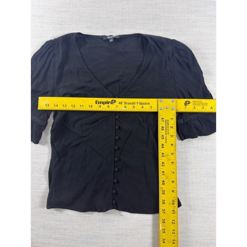 Madewell Blouse Womens 2 Black V Neck Button Front Puff Sleeve Ruffle Top - Picture 8 of 10